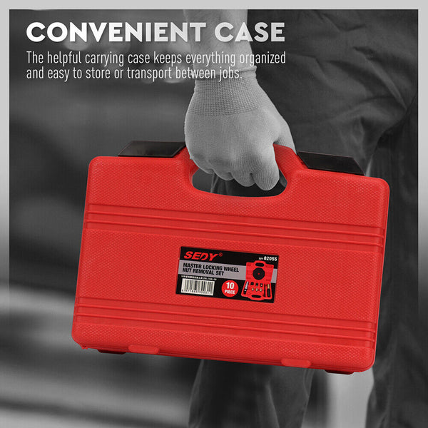 Sedy 10Pc Wheel Lock Removal Tool Kit Locking Nut Key Remover With Box Other Automotive Hand Tools