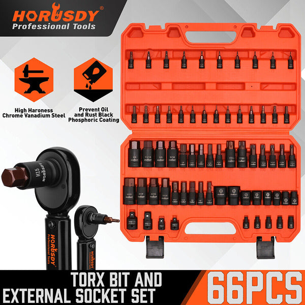 Horusdy 66Pcs Torx Bit Socket Female External Set Impact Adapter Sockets & Socket Sets