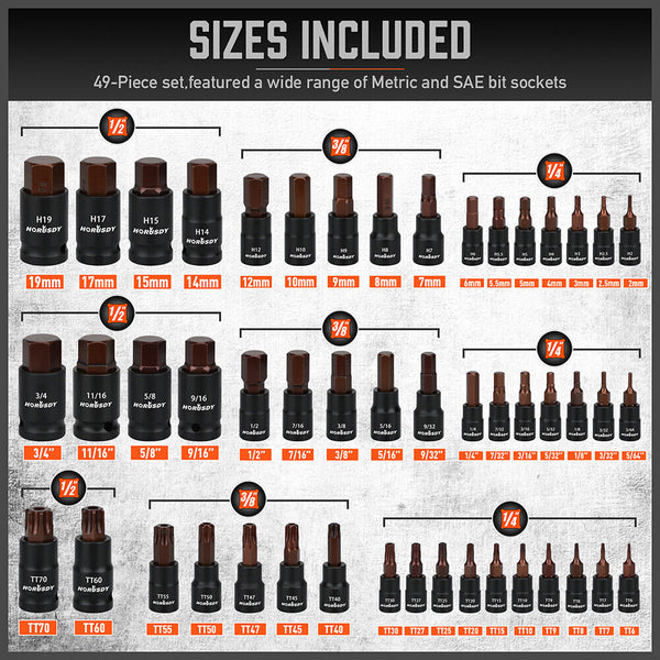 Horusdy 66Pcs Torx Bit Socket Female External Set Impact Adapter Sockets & Socket Sets