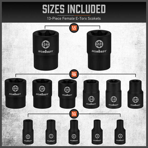 Horusdy 66Pcs Torx Bit Socket Female External Set Impact Adapter Sockets & Socket Sets