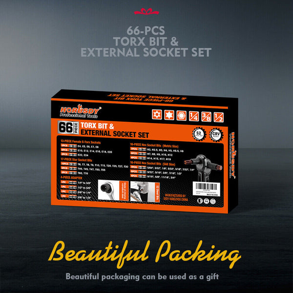 Horusdy 66Pcs Torx Bit Socket Female External Set Impact Adapter Sockets & Socket Sets