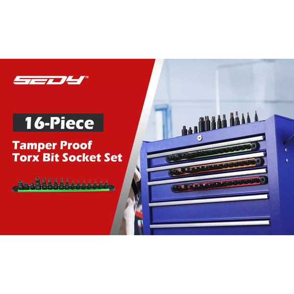 16 Piece Torx Star Bit Socket Set Magnetic Rail Organizer T8 T60 Adapters Sockets & Socket Sets