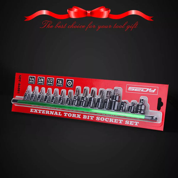 16 Piece Torx Star Bit Socket Set Magnetic Rail Organizer T8 T60 Adapters Sockets & Socket Sets