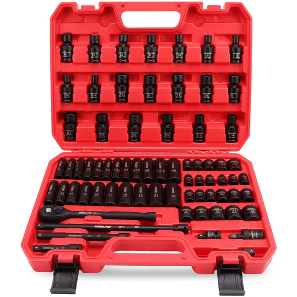 71 Pieces 3/8" Drive Master Impact Socket Set Sae Metric Universal Joint Adapter Hand Tool Sets