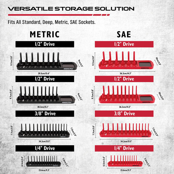 Sedy 8Pcs Magnetic Socket Organizer Tray Metric Sae Sockets Storage Holder Tool Other Tool Storage