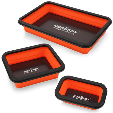 Horusdy 3Pc Orange Magnetic Parts Tray Set Tool Trays Storage Organizer Screw Other Hand Tools
