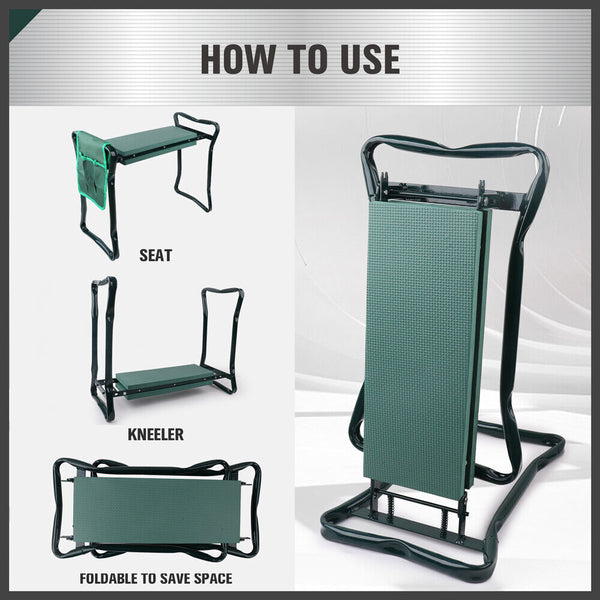 Horusdy Garden Kneeler Bench Foldable Stool Soft Pad Seat With Tool Pouch Garden Kneelers & Seats