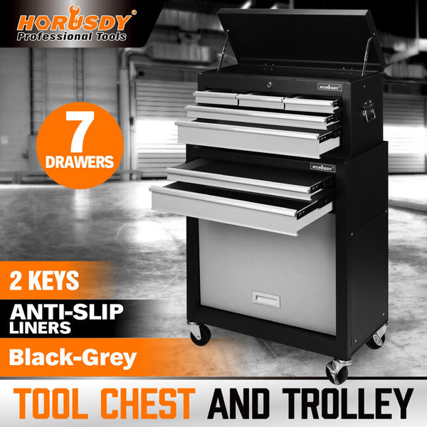 Horusdy 7 Drawer Tool Box Trolley Cabinet Storage Cart Garage Toolbox Organiser Tool Boxes