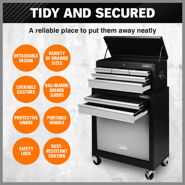 Horusdy 7 Drawer Tool Box Trolley Cabinet Storage Cart Garage Toolbox Organiser Tool Boxes