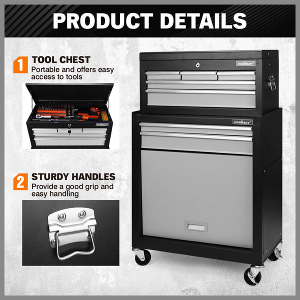 Horusdy 7 Drawer Tool Box Trolley Cabinet Storage Cart Garage Toolbox Organiser Tool Boxes