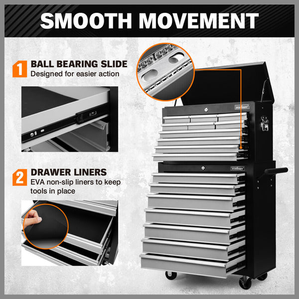 Sedy Grey 17 Drawer Tool Box Trolley Cabinet Storage Cart Garage Toolbox Organiser Tool Boxes