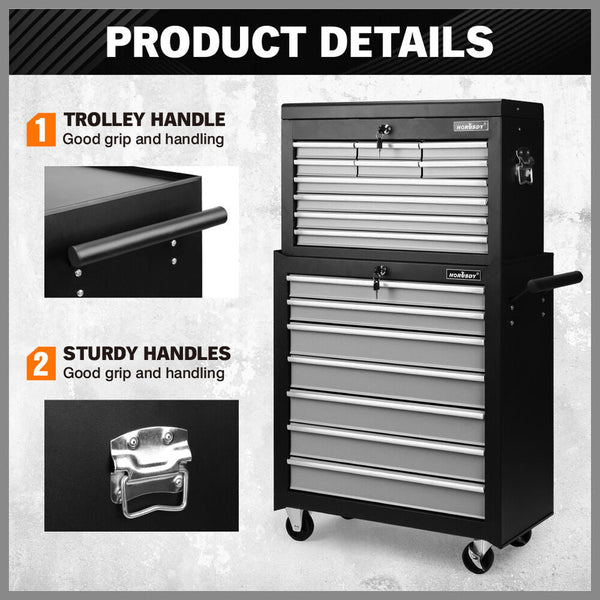 Sedy Grey 17 Drawer Tool Box Trolley Cabinet Storage Cart Garage Toolbox Organiser Tool Boxes