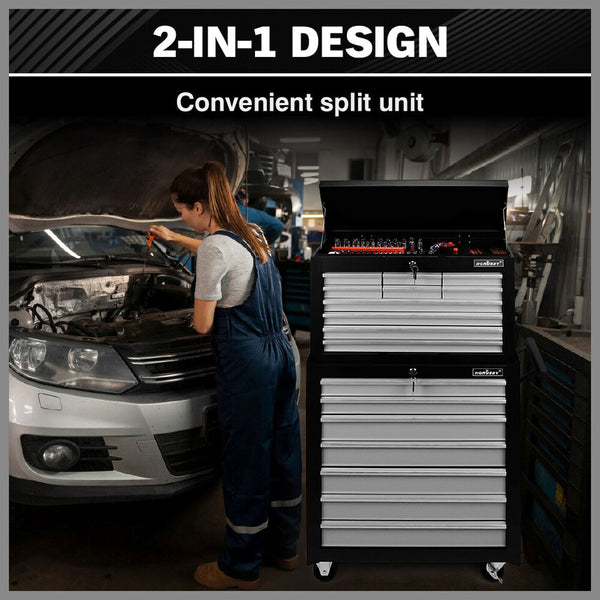 Sedy Grey 17 Drawer Tool Box Trolley Cabinet Storage Cart Garage Toolbox Organiser Tool Boxes