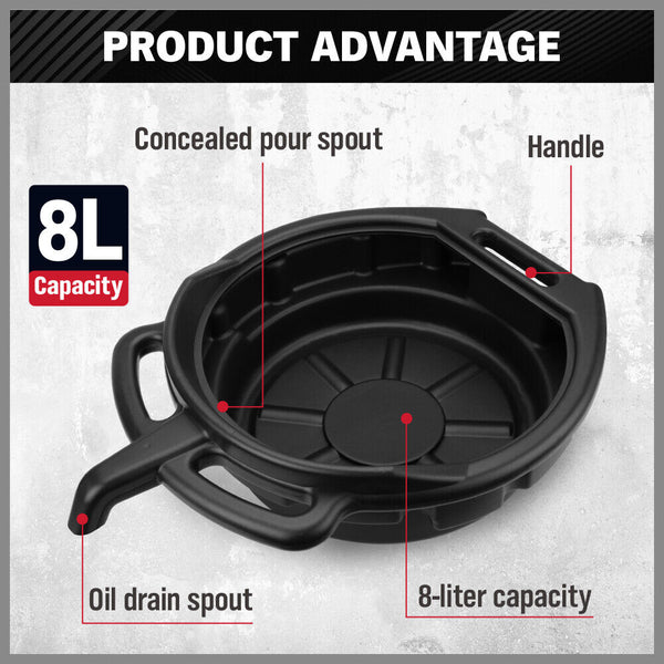 Sedy 8L Oil Change Pan Drain Tray Portable Dish Coolant Recovery Black Other Auto Tools & Supplies