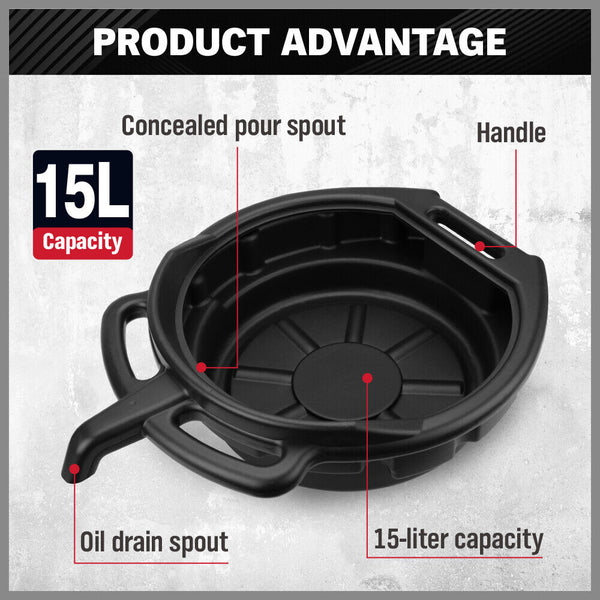 Sedy 15L Oil Change Pan Drain Tray Portable Dish Coolant Recovery Black Other Auto Tools & Supplies