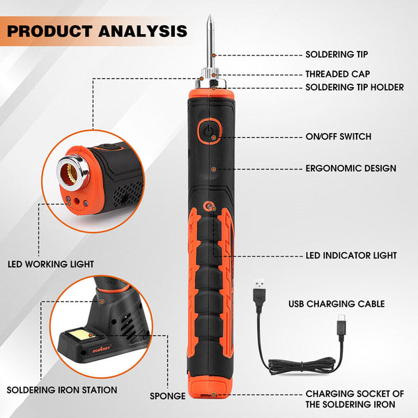 Horusdy 8W 4V Max Cordless Soldering Iron Rechargeable With Lithium Ion Battery Welding & Soldering Tools