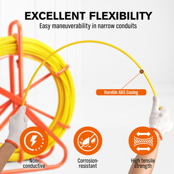 Hodusdy 150Ma8mm Fish Tape Puller Fiberglass Wire Cable Running Duct Rodder Heavy Duty Wire & Cable Connectors