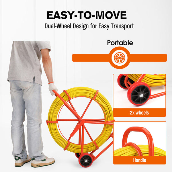 Hodusdy 150Ma8mm Fish Tape Puller Fiberglass Wire Cable Running Duct Rodder Heavy Duty Wire & Cable Connectors