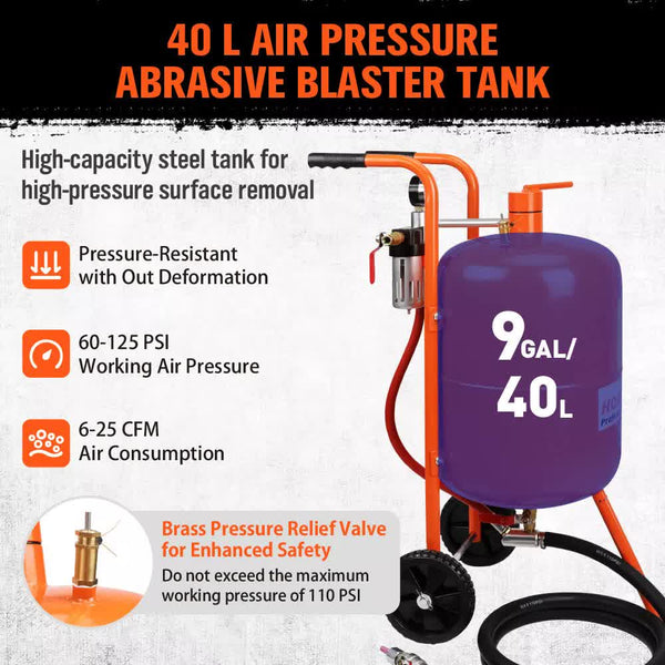 40L Sandblasting Tank Grit Blaster For Car And Truck Restoration Water Tanks