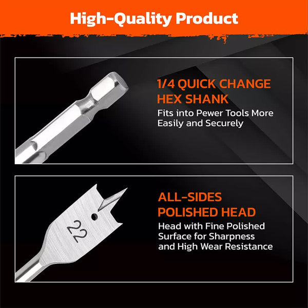 6 Pieces Flat Wood Boring Spade Drill Bit Set Drillbits 10 25Mm Bits 1/4" Shank Drill Bits