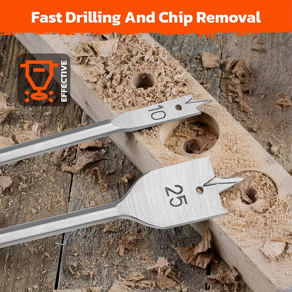 6 Pieces Flat Wood Boring Spade Drill Bit Set Drillbits 10 25Mm Bits 1/4" Shank Drill Bits