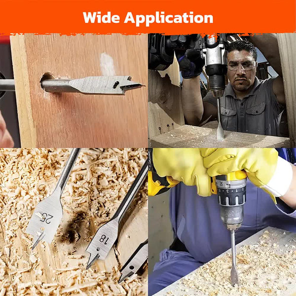 6 Pieces Flat Wood Boring Spade Drill Bit Set Drillbits 10 25Mm Bits 1/4" Shank Drill Bits