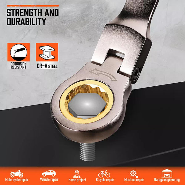 Horusdy 18Pc Flexi Head Ratchet Spanner Set Metric 6 30Mm Spanners Nickle Plated Other Wrenches & Spanners