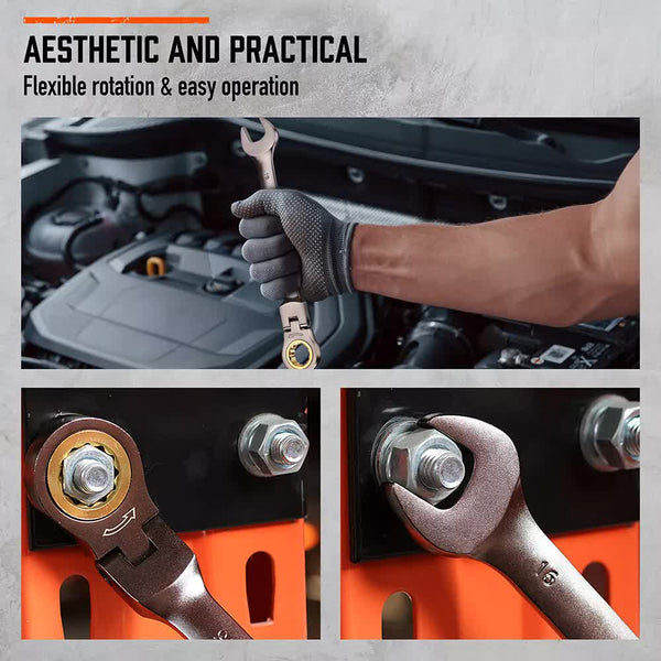 Horusdy 18Pc Flexi Head Ratchet Spanner Set Metric 6 30Mm Spanners Nickle Plated Other Wrenches & Spanners