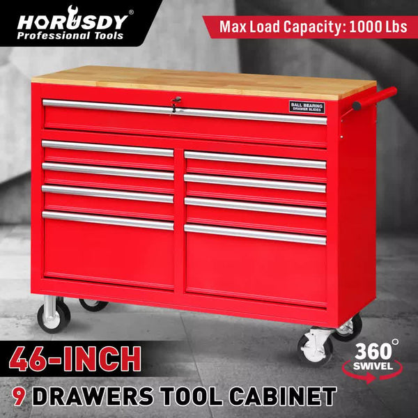9 Drawers Tool Box Chest Cabinet Trolley Garage Storage Toolbox Red 1000Lbs Tool Boxes