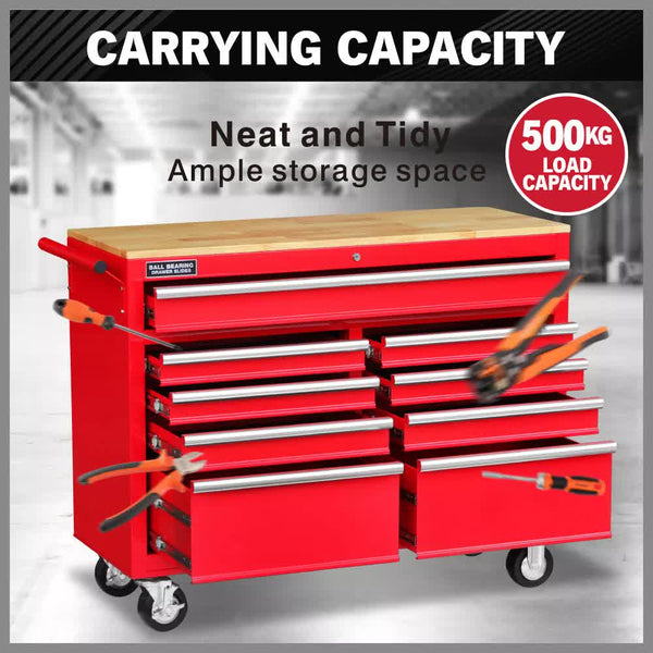 9 Drawers Tool Box Chest Cabinet Trolley Garage Storage Toolbox Red 1000Lbs Tool Boxes