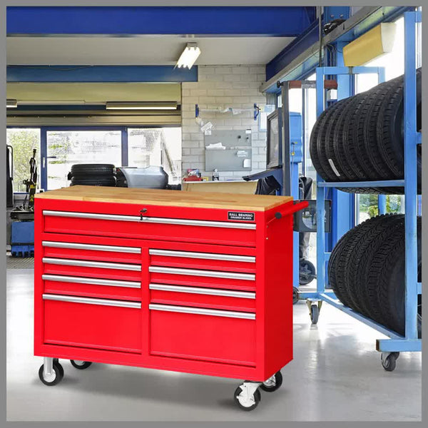9 Drawers Tool Box Chest Cabinet Trolley Garage Storage Toolbox Red 1000Lbs Tool Boxes