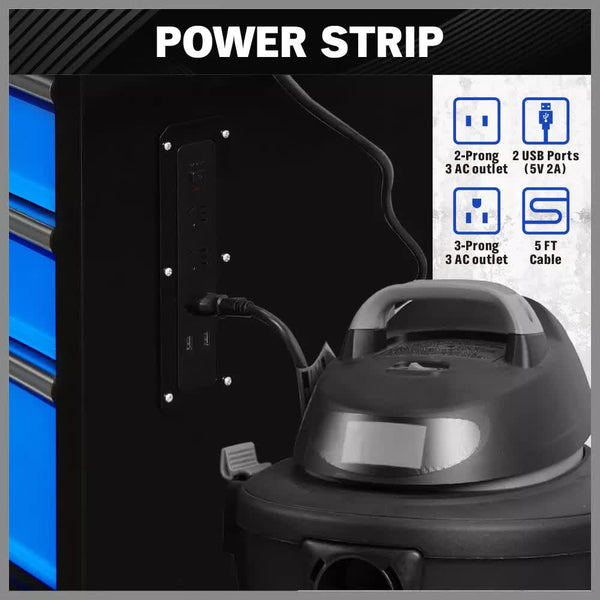 Horusdy 42 Inch 8 Drawer Tool Cabinet 1000 Lbs Wood Top Power Strip Casters Blue Tool Cabinets & Cupboards