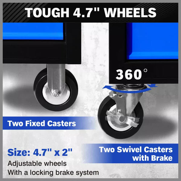 Horusdy 42 Inch 8 Drawer Tool Cabinet 1000 Lbs Wood Top Power Strip Casters Blue Tool Cabinets & Cupboards