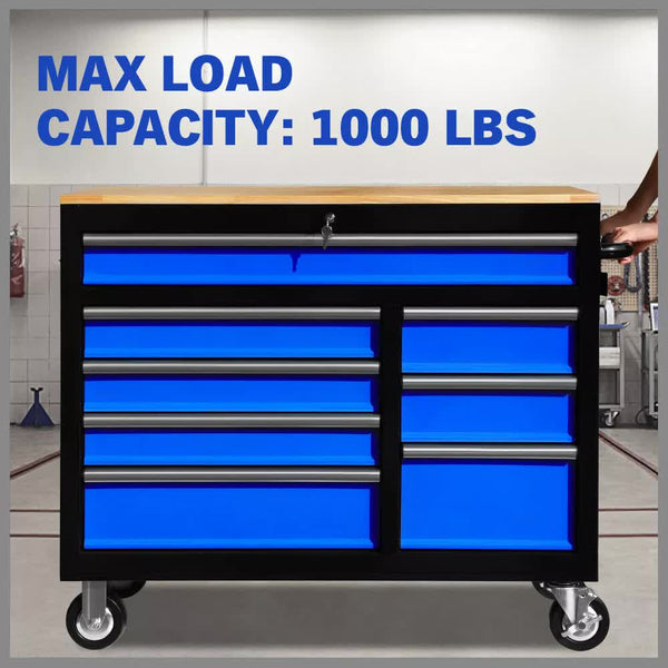 Horusdy 42 Inch 8 Drawer Tool Cabinet 1000 Lbs Wood Top Power Strip Casters Blue Tool Cabinets & Cupboards