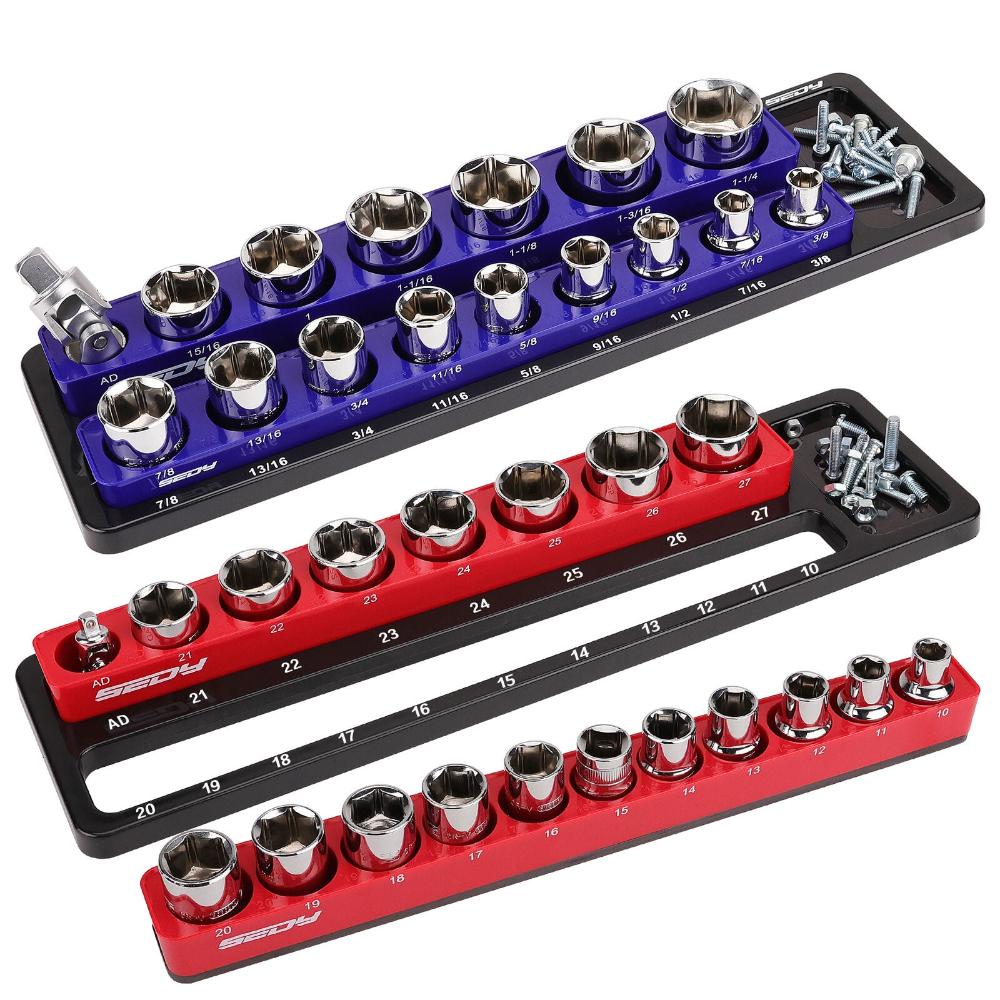 Sedy 2Pc Mag Netic Socket Organizer 1/2 Drive Metric Sae Sockets Storage Holder Other Tool Storage