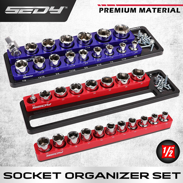 Sedy 2Pc Mag Netic Socket Organizer 1/2 Drive Metric Sae Sockets Storage Holder Other Tool Storage
