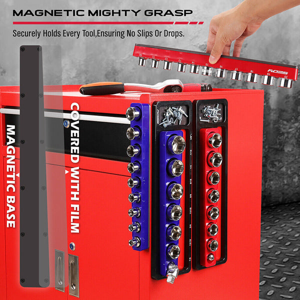 Sedy 2Pc Mag Netic Socket Organizer 1/2 Drive Metric Sae Sockets Storage Holder Other Tool Storage