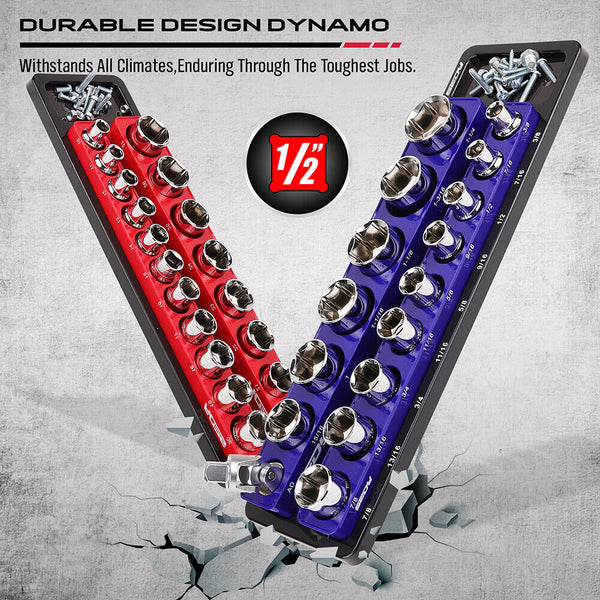 Sedy 2Pc Mag Netic Socket Organizer 1/2 Drive Metric Sae Sockets Storage Holder Other Tool Storage