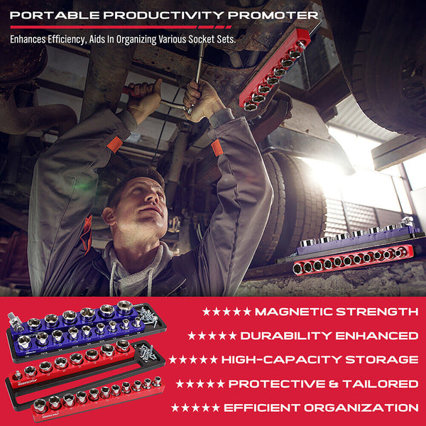 Sedy 2Pc Mag Netic Socket Organizer 1/2 Drive Metric Sae Sockets Storage Holder Other Tool Storage