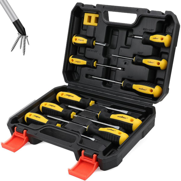 Horusdy 11 Pieces Magnetic Screwdriver Set With Case Magnetizer Demagnetizer Flat Head Screwdrivers