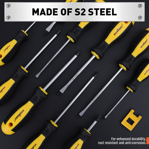 Horusdy 11 Pieces Magnetic Screwdriver Set With Case Magnetizer Demagnetizer Flat Head Screwdrivers