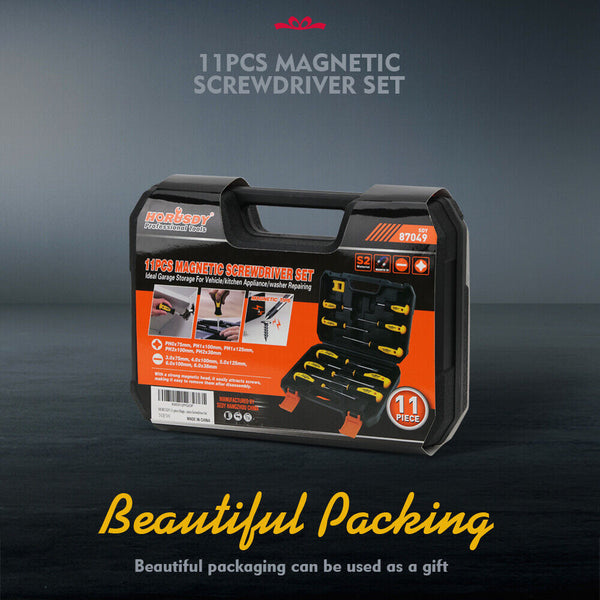 Horusdy 11 Pieces Magnetic Screwdriver Set With Case Magnetizer Demagnetizer Flat Head Screwdrivers