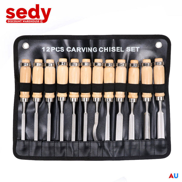 12Pc Wood Carving Chisel Set Knife High Carbon Steel Woodworking Rolling Pouch Wood Carving Kits