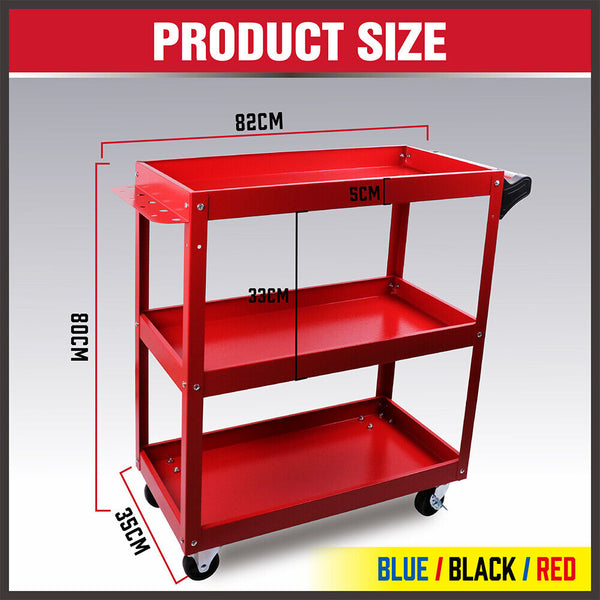 Red 3 Tier Tool Cart Trolley Toolbox Workshop Garage Storage 150Kg Organizer Tool & Equipment Trolleys
