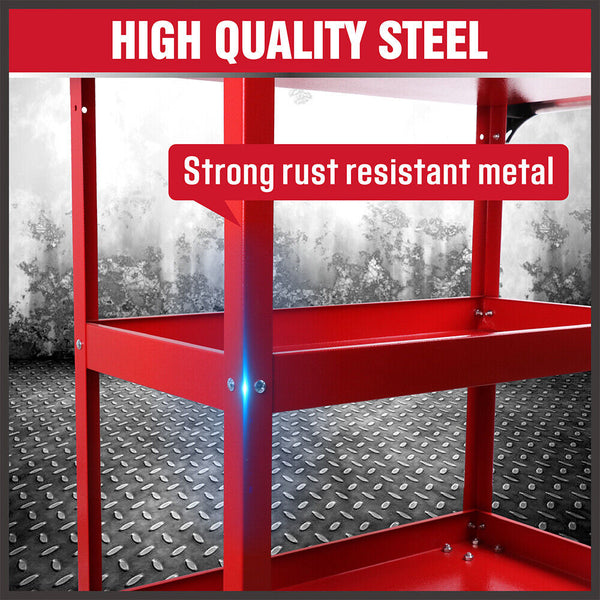 Red 3 Tier Tool Cart Trolley Toolbox Workshop Garage Storage 150Kg Organizer Tool & Equipment Trolleys