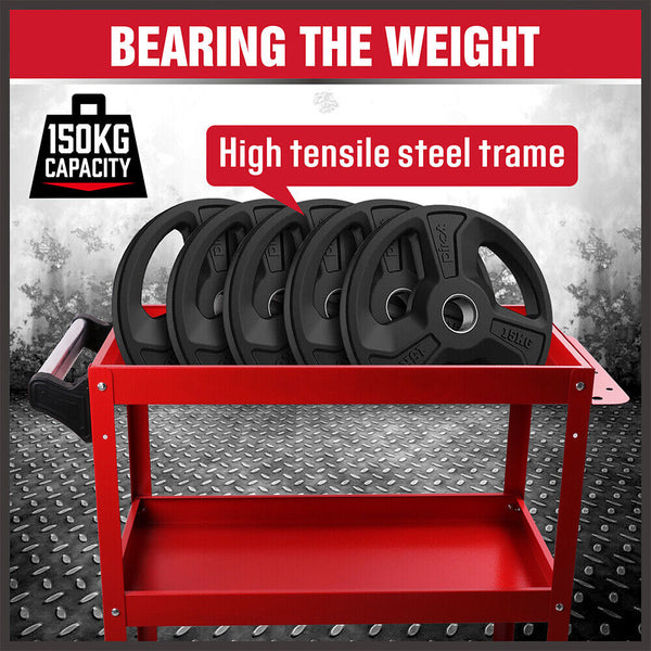Red 3 Tier Tool Cart Trolley Toolbox Workshop Garage Storage 150Kg Organizer Tool & Equipment Trolleys