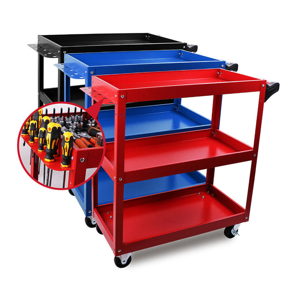 Black 3 Tier Tool Cart Trolley Toolbox Workshop Garage Storage 150Kg Organizer Tool & Equipment Trolleys