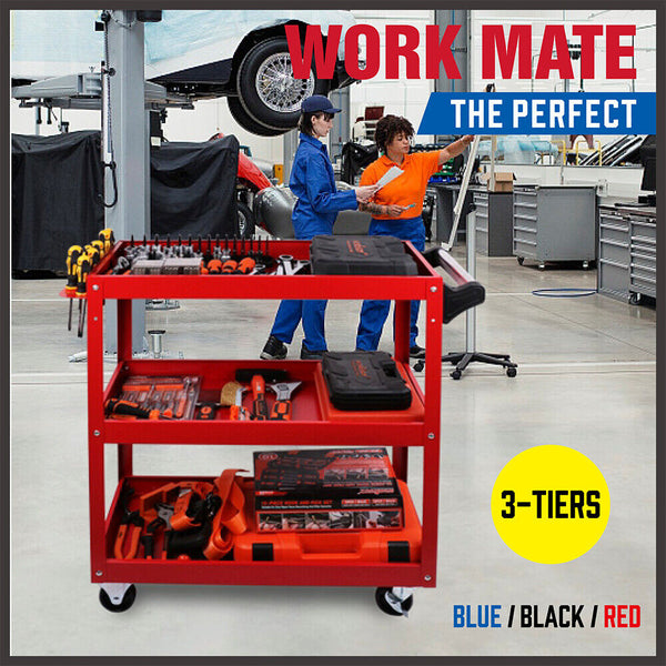 Black 3 Tier Tool Cart Trolley Toolbox Workshop Garage Storage 150Kg Organizer Tool & Equipment Trolleys