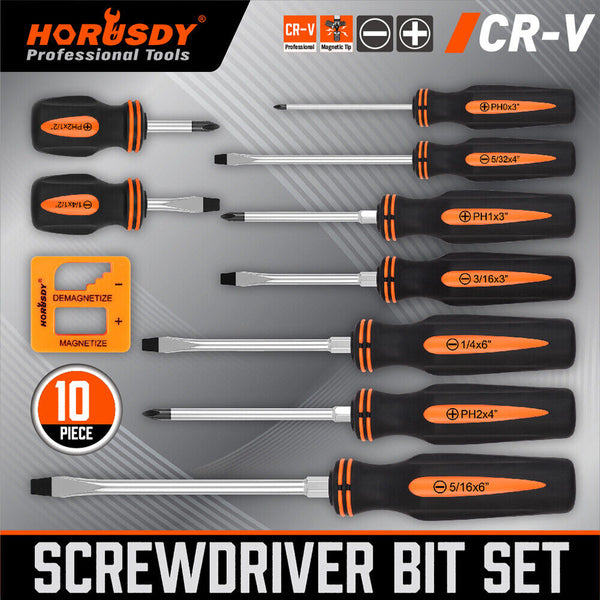 Horusdy 10Pcs Magnetic Screwdriver Set Phillips Slotted Holder Magnetizer Au Screwdrivers & Nutdrivers