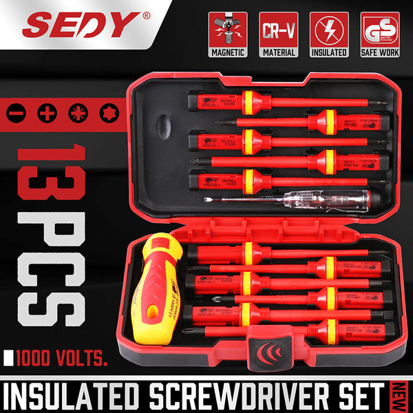 Sedy 13Pcs 1000V Magnetic Insulated Electrician Screwdriver Set Vde Screwdrivers